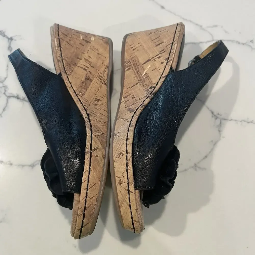 Born BOC Concept Sandals Sz 8 Leather cork Wedge Slingback Rosettes